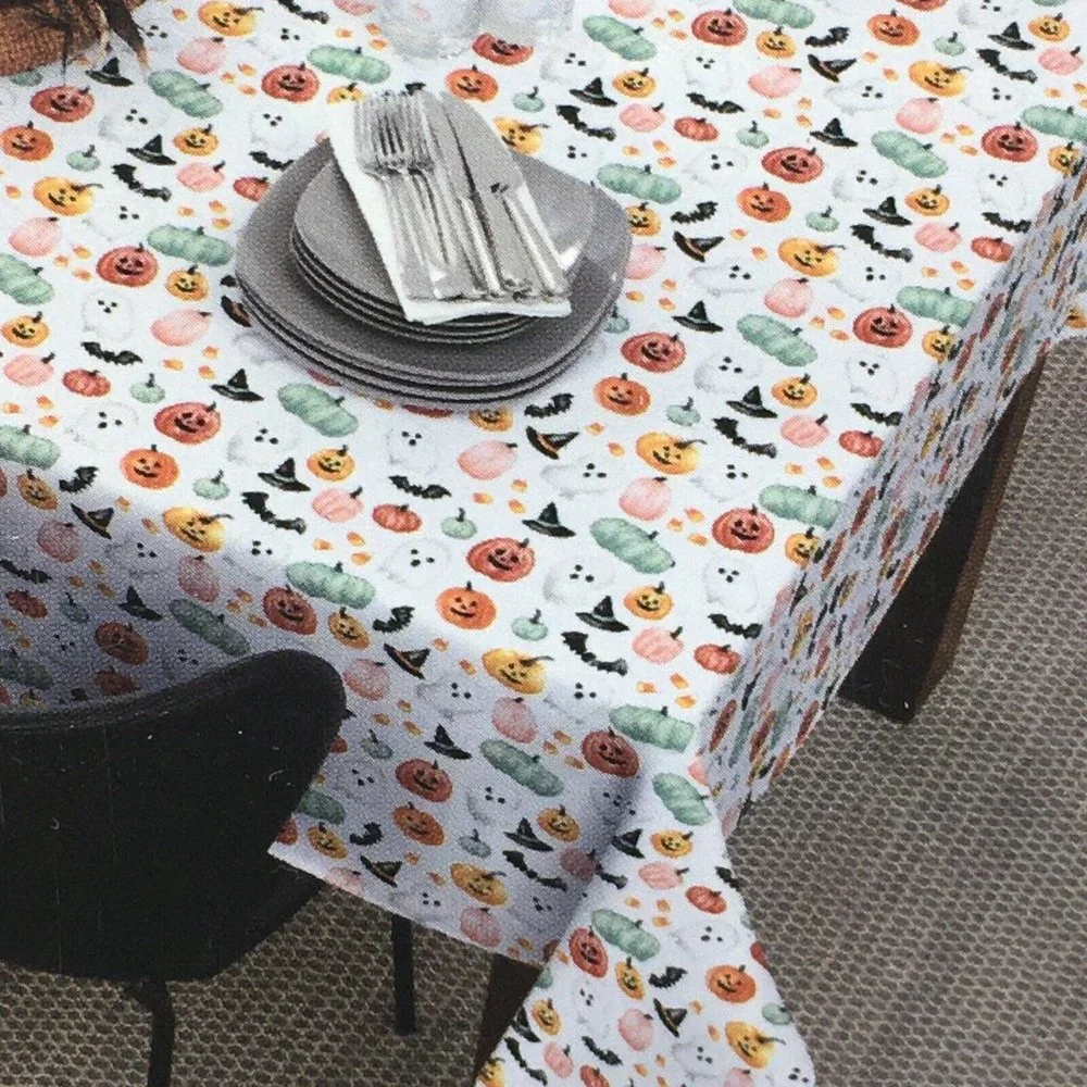 Cynthia Rowley Halloween Tablecloth 60x84 Witch Pumpkin Candy Corn Ghost CUTE